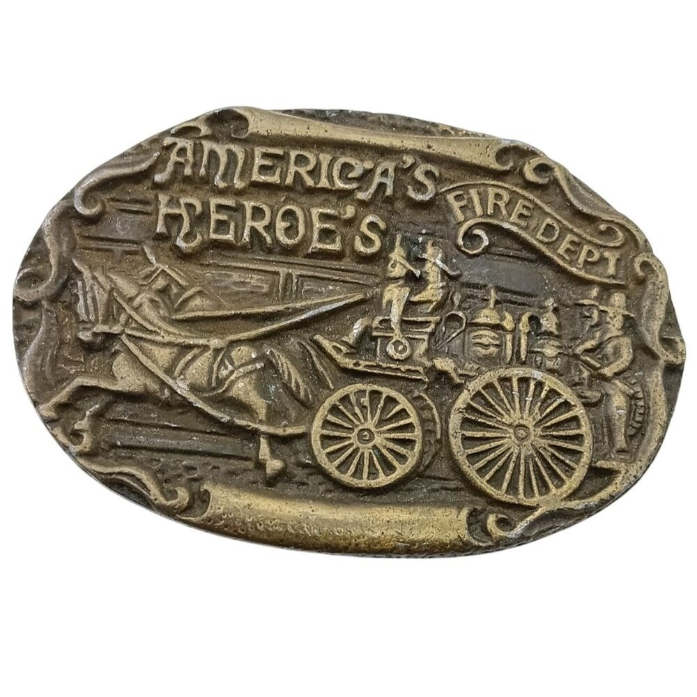 Vintage Tiffany Studio Ny America's Heroes Fire Dept Brass Belt Buckle Pumper